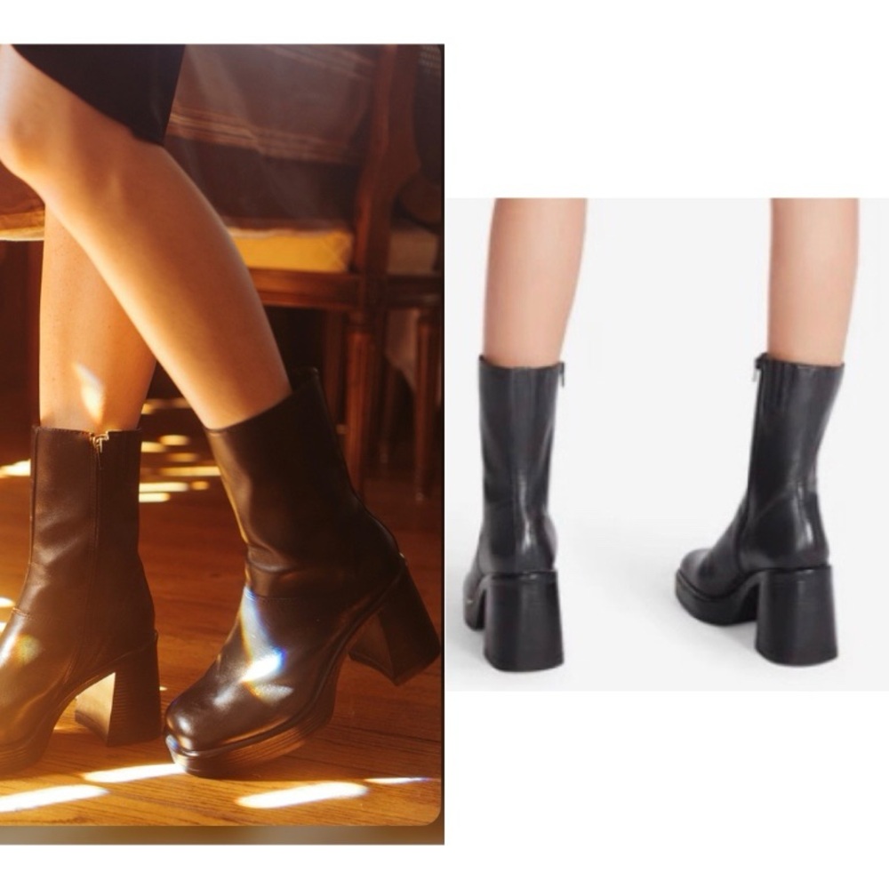 * Steve Madden Fantsie black retro style leather boots square toe heel 9.5